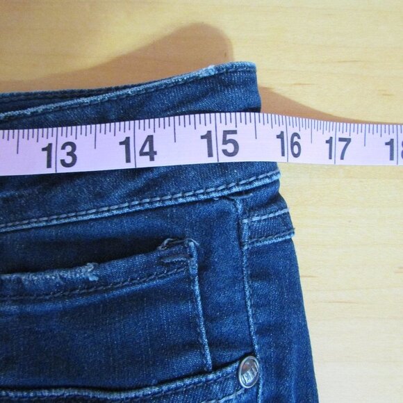 ELLE Dark Distressed Skinny Jeans Raw Hem Straight - Picture 7 of 15